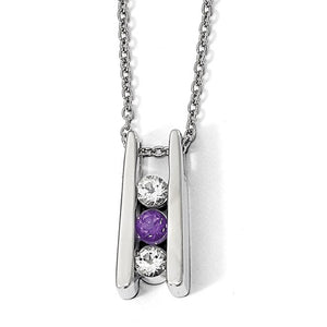 10k White Gold Clear and Purple Swarovski Topaz Grateful with 2in ext Necklace