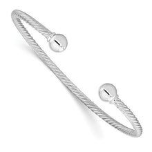 Load image into Gallery viewer, Sterling Silver Rhod-plated Twisted with 1 Thread Ball Cuff Bangle
