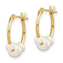 Load image into Gallery viewer, 14k Madi K White Semi-round Freshwater Cultured 3 Pearl Hoop Earrings