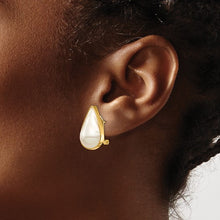 Load image into Gallery viewer, 14K 12x20 White Pear Saltwater Cultured Mabe Pearl Omega Back Earrings