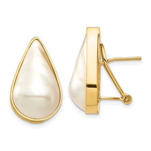 Load image into Gallery viewer, 14K 12x20 White Pear Saltwater Cultured Mabe Pearl Omega Back Earrings