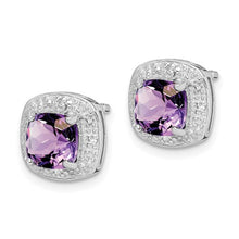 Load image into Gallery viewer, Sterling Silver Rhodium Plated Amethyst and Diamond Post Earrings