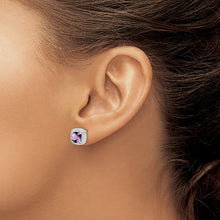 Load image into Gallery viewer, Sterling Silver Rhodium Plated Amethyst and Diamond Post Earrings