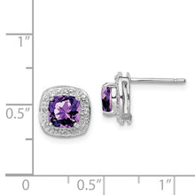 Load image into Gallery viewer, Sterling Silver Rhodium Plated Amethyst and Diamond Post Earrings