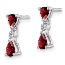 Load image into Gallery viewer, Sterling Silver Rhodium Pear Garnet and Diamond Post Earrings