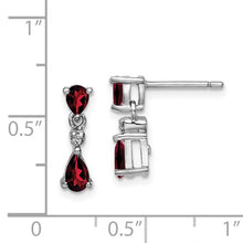 Load image into Gallery viewer, Sterling Silver Rhodium Pear Garnet and Diamond Post Earrings