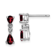 Load image into Gallery viewer, Sterling Silver Rhodium Pear Garnet and Diamond Post Earrings