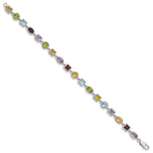 Load image into Gallery viewer, Sterling Silver 7inch Rhod Plated Rainbow Multi-gemstone Bracelet
