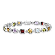 Load image into Gallery viewer, Sterling Silver 7inch Rhod Plated Rainbow Multi-gemstone Bracelet