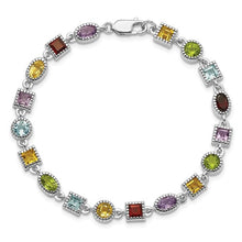 Load image into Gallery viewer, Sterling Silver 7inch Rhod Plated Rainbow Multi-gemstone Bracelet