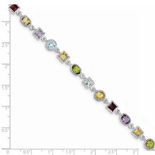 Load image into Gallery viewer, Sterling Silver 7inch Rhod Plated Rainbow Multi-gemstone Bracelet
