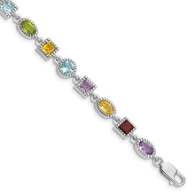 Load image into Gallery viewer, Sterling Silver 7inch Rhod Plated Rainbow Multi-gemstone Bracelet