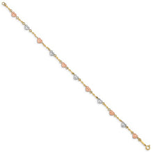 Load image into Gallery viewer, 14k Tri-color Diamond-cut Puff Heart Bracelet