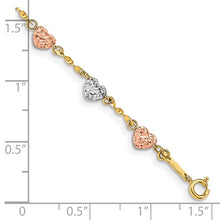 Load image into Gallery viewer, 14k Tri-color Diamond-cut Puff Heart Bracelet