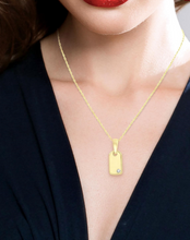Load image into Gallery viewer, 1/50 ctw Round Cut Diamond Tag Pendant With Chain in 10K Yellow Gold
