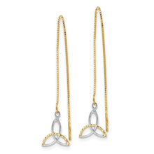 Load image into Gallery viewer, 14k with Rhodium D/C Box Chain Celtic Knot Threader Earrings