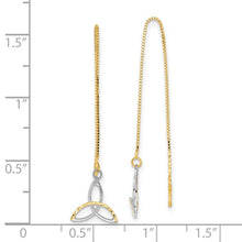 Load image into Gallery viewer, 14k with Rhodium D/C Box Chain Celtic Knot Threader Earrings