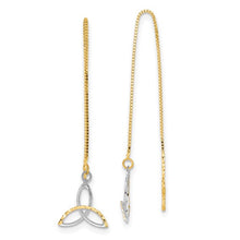 Load image into Gallery viewer, 14k with Rhodium D/C Box Chain Celtic Knot Threader Earrings