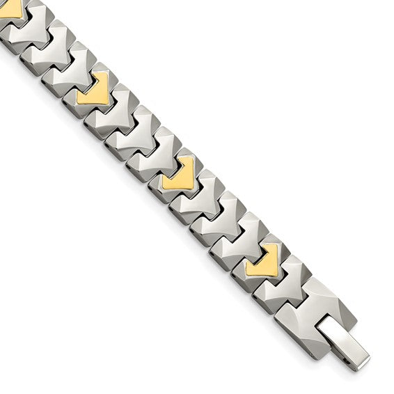 Tungsten with 10k Polished Chevron Style 8.25in Bracelet