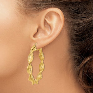 14K Polished and Greek Satin Twisted Hoop Earrings