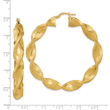 Load image into Gallery viewer, 14K Polished and Greek Satin Twisted Hoop Earrings

