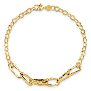 14k Gold Polished Textured Fancy Link Bracelet