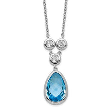 Load image into Gallery viewer, Sterling Silver Rhodium-Plated White And Blue Topaz With 2in Ext. Necklace