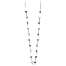 Load image into Gallery viewer, 10K Polished CZ and 6.0BT Blue Topaz 20 Station Necklace
