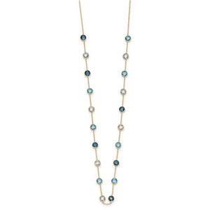 10K Polished CZ and 6.0BT Blue Topaz 20 Station Necklace