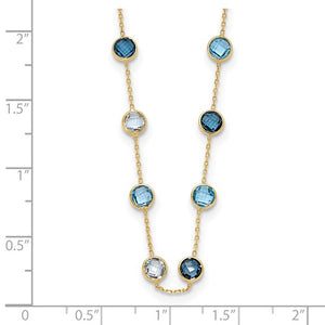 10K Polished CZ and 6.0BT Blue Topaz 20 Station Necklace