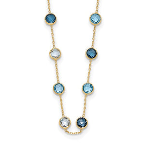 10K Polished CZ and 6.0BT Blue Topaz 20 Station Necklace