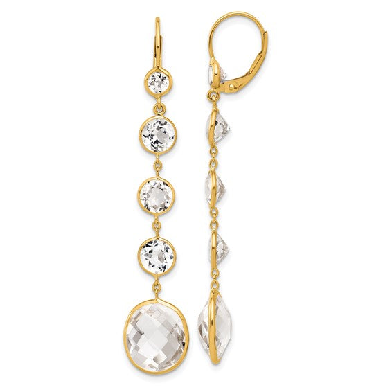 Herco 14K Polished Crystal and White Topaz Leverback Dangle Earrings