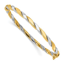 Load image into Gallery viewer, 14K Two-tone Polished and Twisted Hinged Bangle Bracelet
