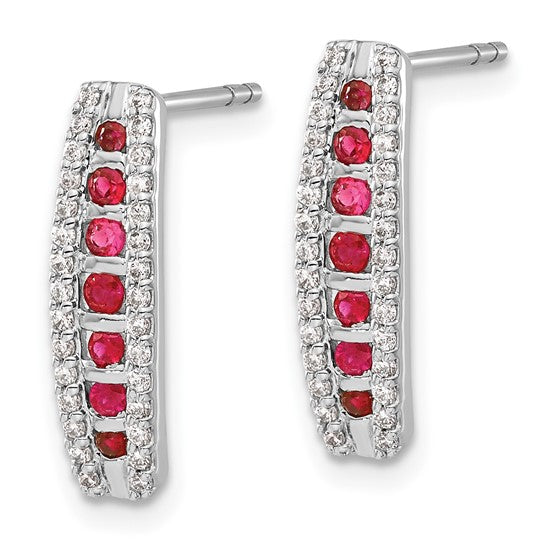 14k White Gold Diamond and Ruby Fancy Earrings