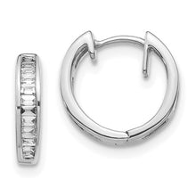 Load image into Gallery viewer, 14k White Gold Baguette Diamond Hinged Hoop Earrings
