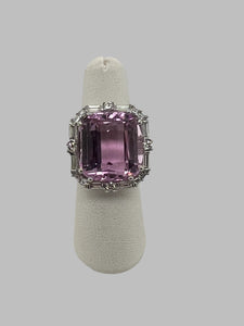 14K White Gold Kunzite and Diamond Halo Ring