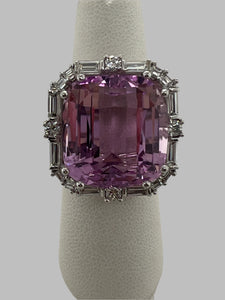 14K White Gold Kunzite and Diamond Halo Ring