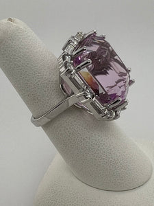 14K White Gold Kunzite and Diamond Halo Ring