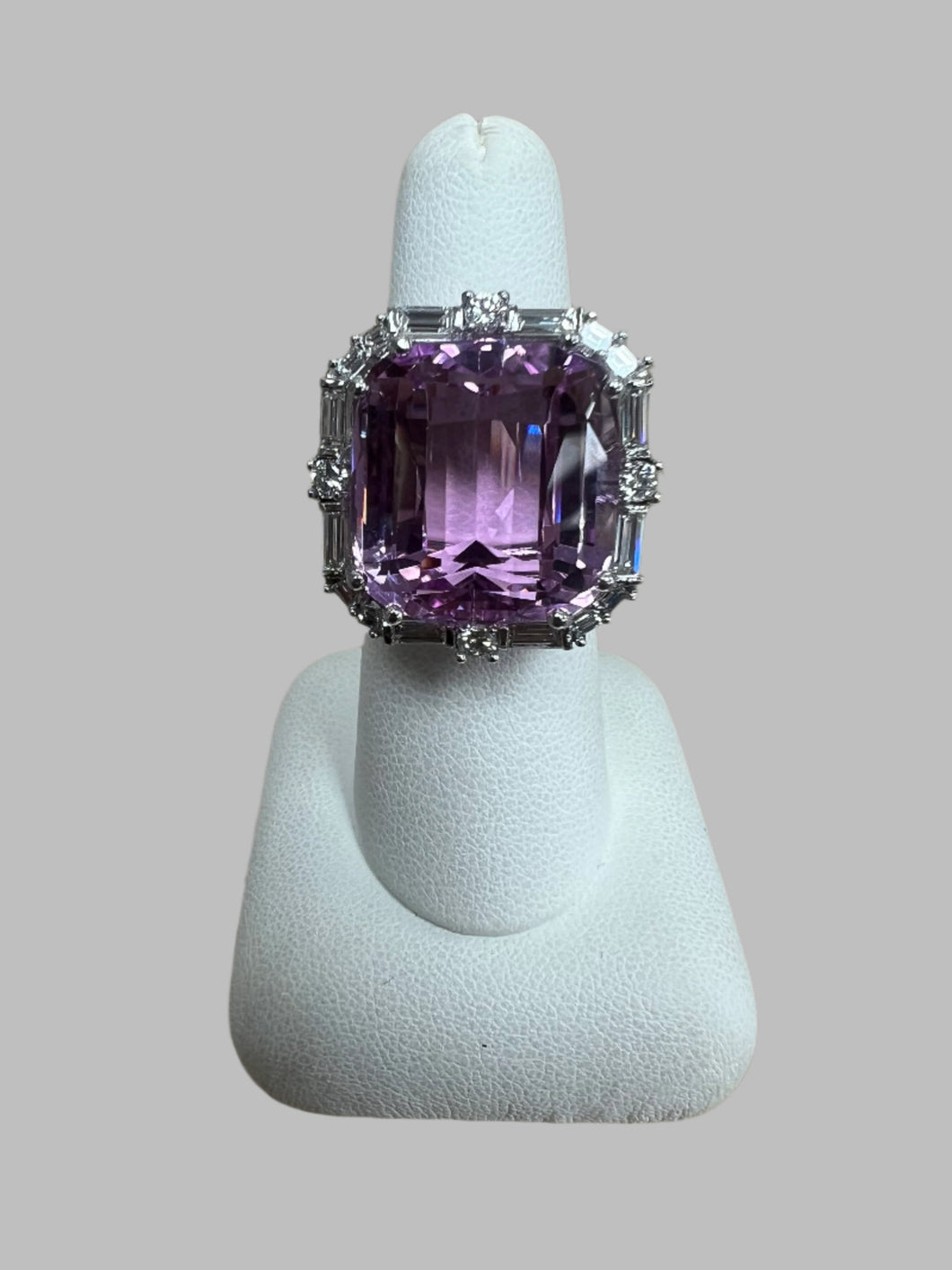 14K White Gold Kunzite and Diamond Halo Ring