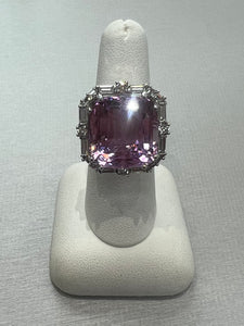 14K White Gold Kunzite and Diamond Halo Ring