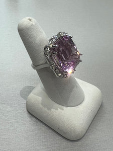 14K White Gold Kunzite and Diamond Halo Ring