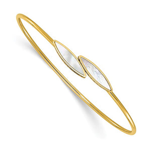 14K Polished Mother of Pearl Bypass Flexible Bangle