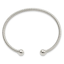 Load image into Gallery viewer, Sterling Silver Rhod-plated Twisted with 1 Thread Ball Cuff Bangle
