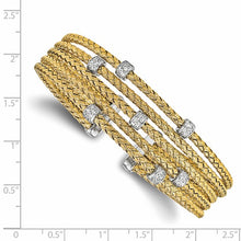 Load image into Gallery viewer, Leslie&#39;s Sterling Silver Rhodium-plated Gold-plated CZ Woven Flexible Cuff
