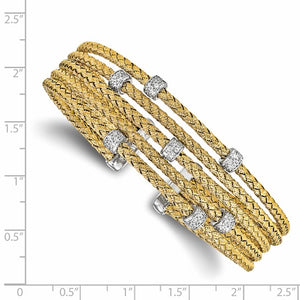 Leslie's Sterling Silver Rhodium-plated Gold-plated CZ Woven Flexible Cuff