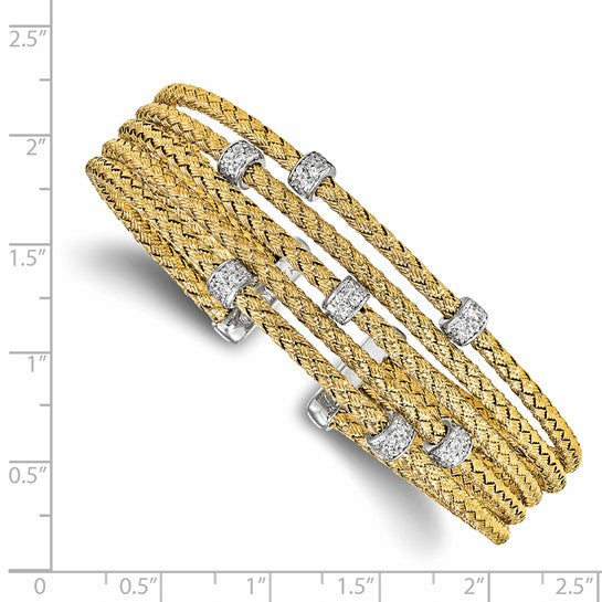 Leslie's Sterling Silver Rhodium-plated Gold-plated CZ Woven Flexible Cuff