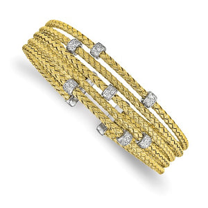 Leslie's Sterling Silver Rhodium-plated Gold-plated CZ Woven Flexible Cuff