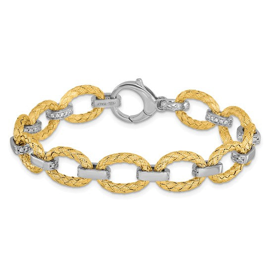 Leslie's Sterling Silver Rhodium-plated Gold-plated CZ Woven Link Bracelet