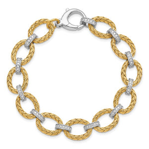 Leslie's Sterling Silver Rhodium-plated Gold-plated CZ Woven Link Bracelet