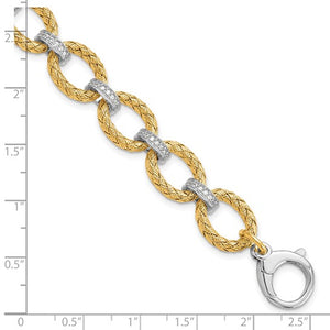 Leslie's Sterling Silver Rhodium-plated Gold-plated CZ Woven Link Bracelet